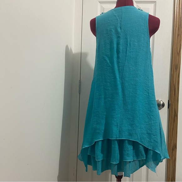 Papillon women blue viscose blend sleeveless asymmetrical hemline tunic. Size S. - Picture 6 of 11